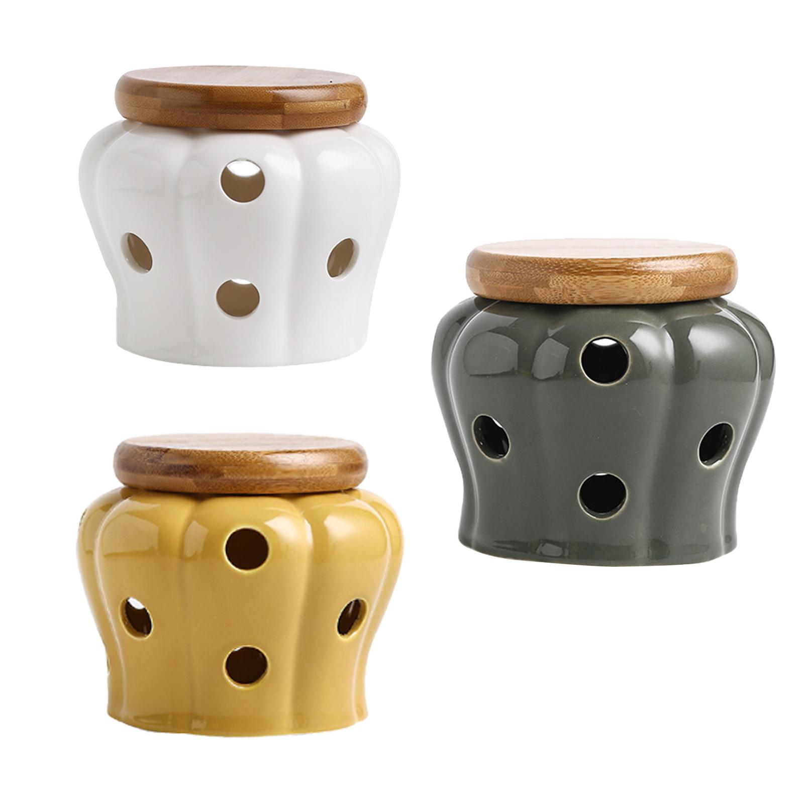 Food Storage Jars With Wooden Lids - ภาชนะเซรามิกสำหรับเก็บกระเทียม ฝาไม้ รูปทรงฟักทอง ทำจากเซรามิก