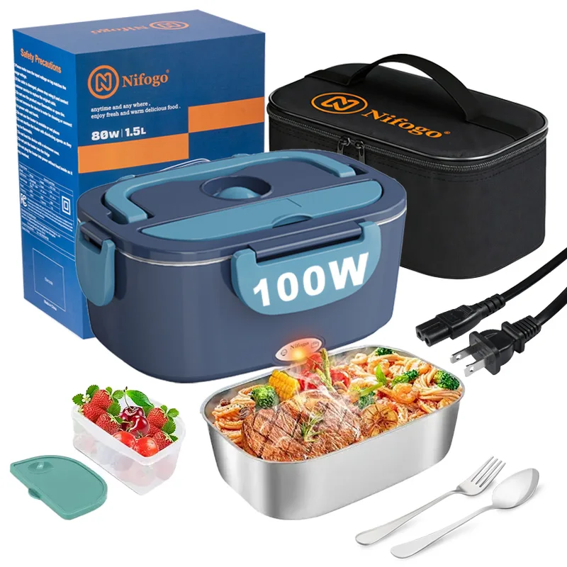 Food Storage Bag Organizer - กล่องอาหารกลางวันไฟฟ้า 100W ความจุ 1.5 ลิตร, ทำจากสแตนเลส