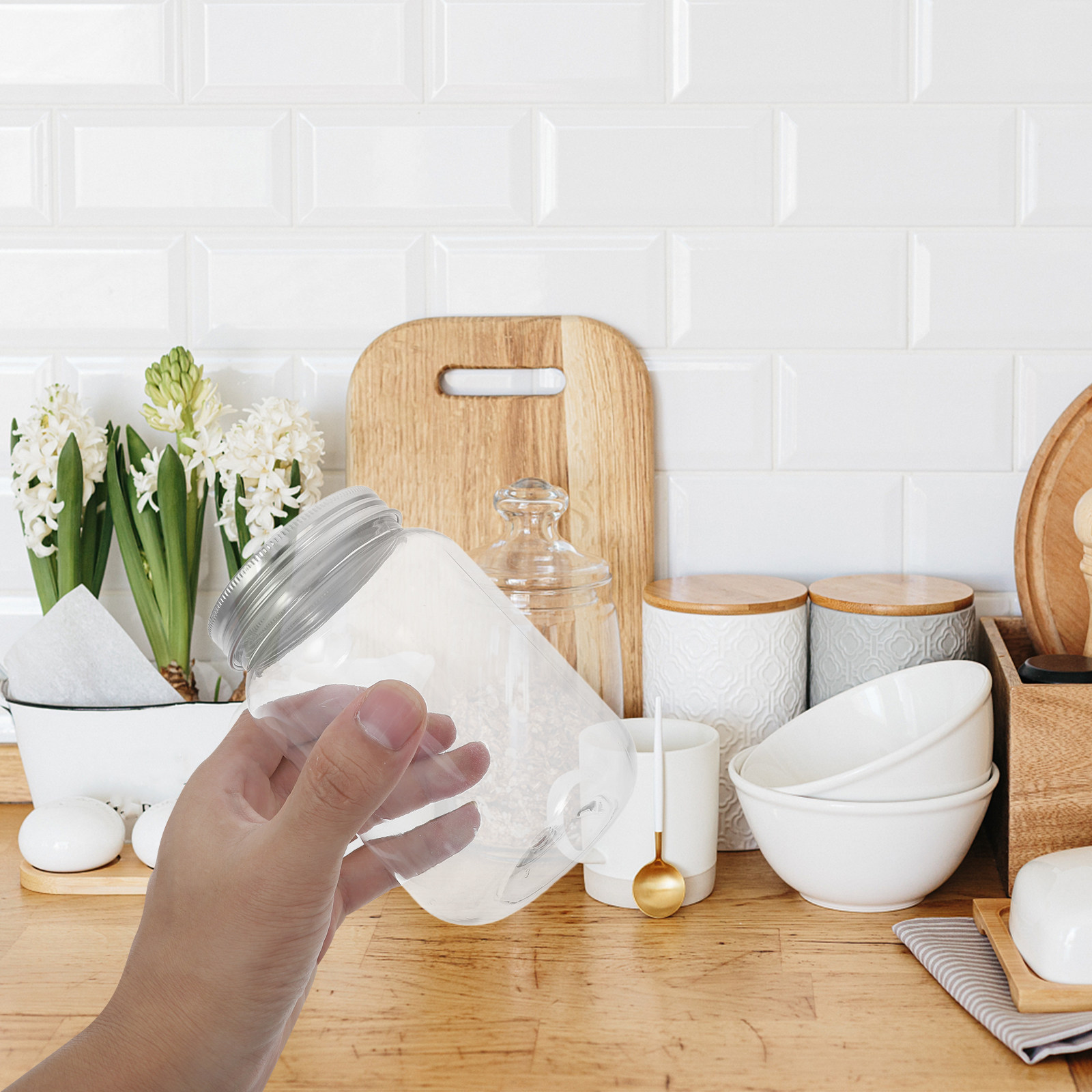 Food Storage Lid - ขวดพลาสติกใส 4 ชิ้น พร้อมฝาปิดสุญญากาศ สำหรับเก็บอาหารแห้ง ขนม