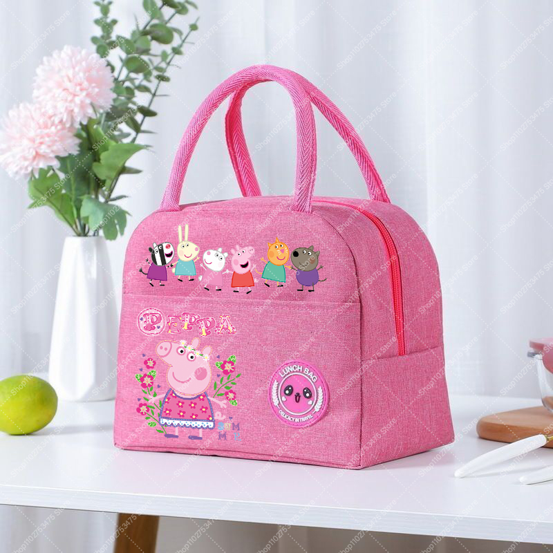 Food Storage Bag Organizer - กระเป๋าใส่อาหารกลางวันลายการ์ตูนน่ารักสำหรับเด็กผู้หญิง ลายเป๊ปป้าพิก กระเป๋าถือแบบมีซิป กระเป๋าเก็บความร้อนลายแฟชั่น กระเป๋าเก็บของพิมพ์ลาย ของขวัญ
