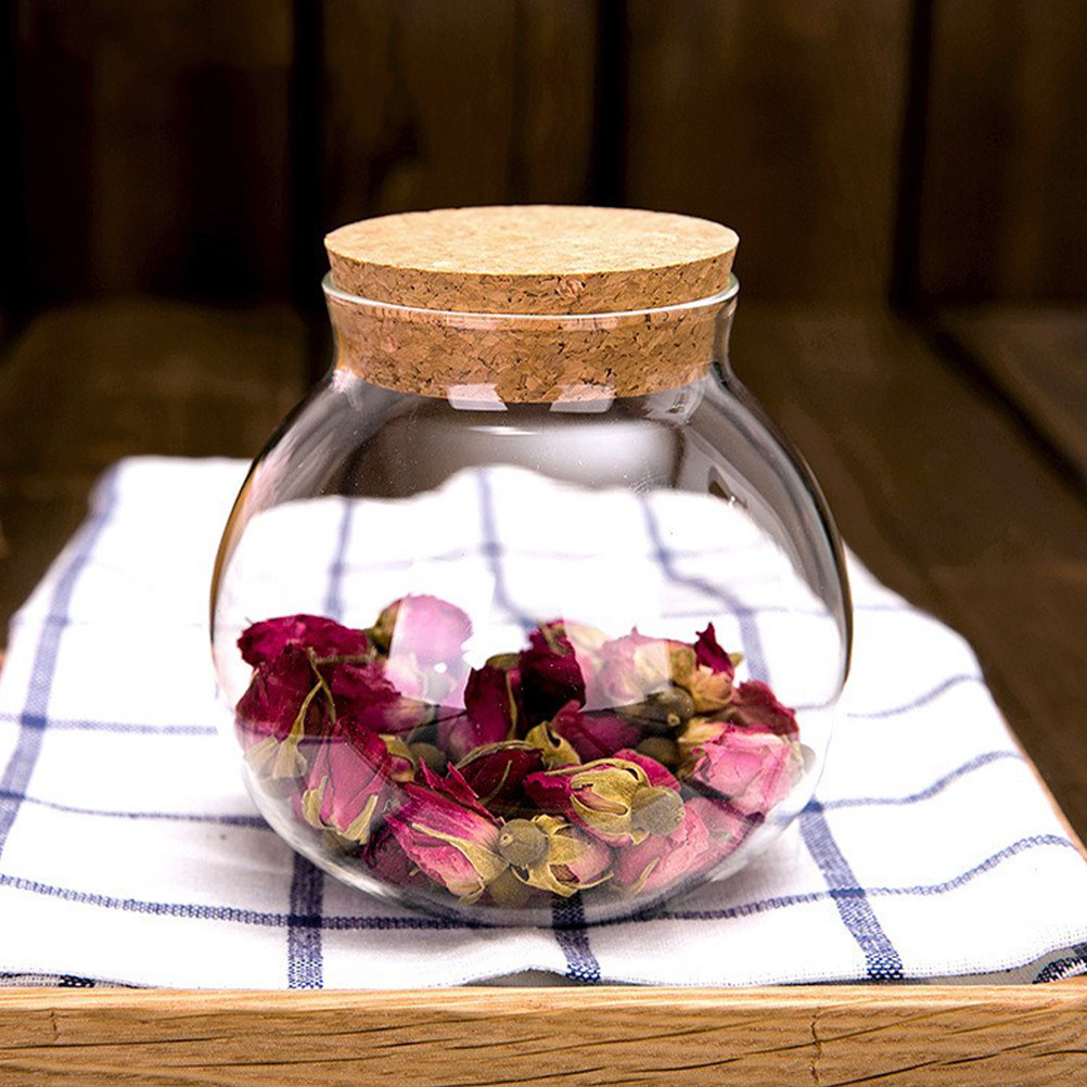 Food Storage Jars With Wooden Lids - โถแก้วคุณภาพสูงพร้อมฝาไม้เนื้อแข็งและซีลไม้ก๊อก ปิดสนิทสำหรับเก็บอาหารในครัว เหมาะสำหรับจัดเก็บเครื่องเทศและชา