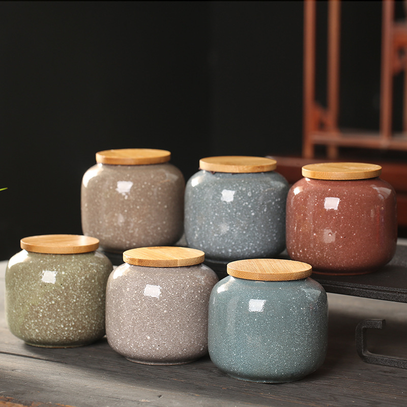 Food Storage Jars With Wooden Lids - เซรามิค Jar พร้อมฝาปิดไม้ปิดผนึกกล่องเก็บแบบพกพาชากระป๋องครัวภาชนะเก็บอาหารกระป๋องขวดกล่อง