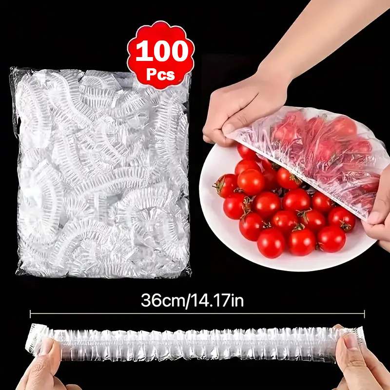 Food Storage Food Safety - 100 ชิ้น ฟิล์มห่ออาหารแบบใช้แล้วทิ้ง เกรดอาหาร ฝาครอบถุงพลาสติกเก็บอาหารสด สำหรับเก็บอาหารในครัว