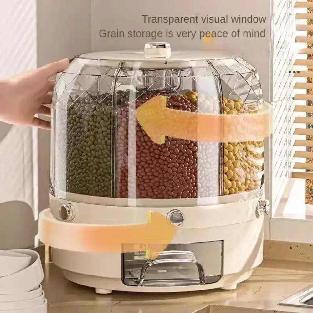 Food Storage No Plastic - ตู้จ่ายธัญพืชแบบหมุนได้ เกรดอาหาร ความจุขนาดใหญ่ กล่องเก็บข้าวสาร ลิ้นชักเก็บอาหารแห้งในครัว กล่องจัดระเบียบอาหาร