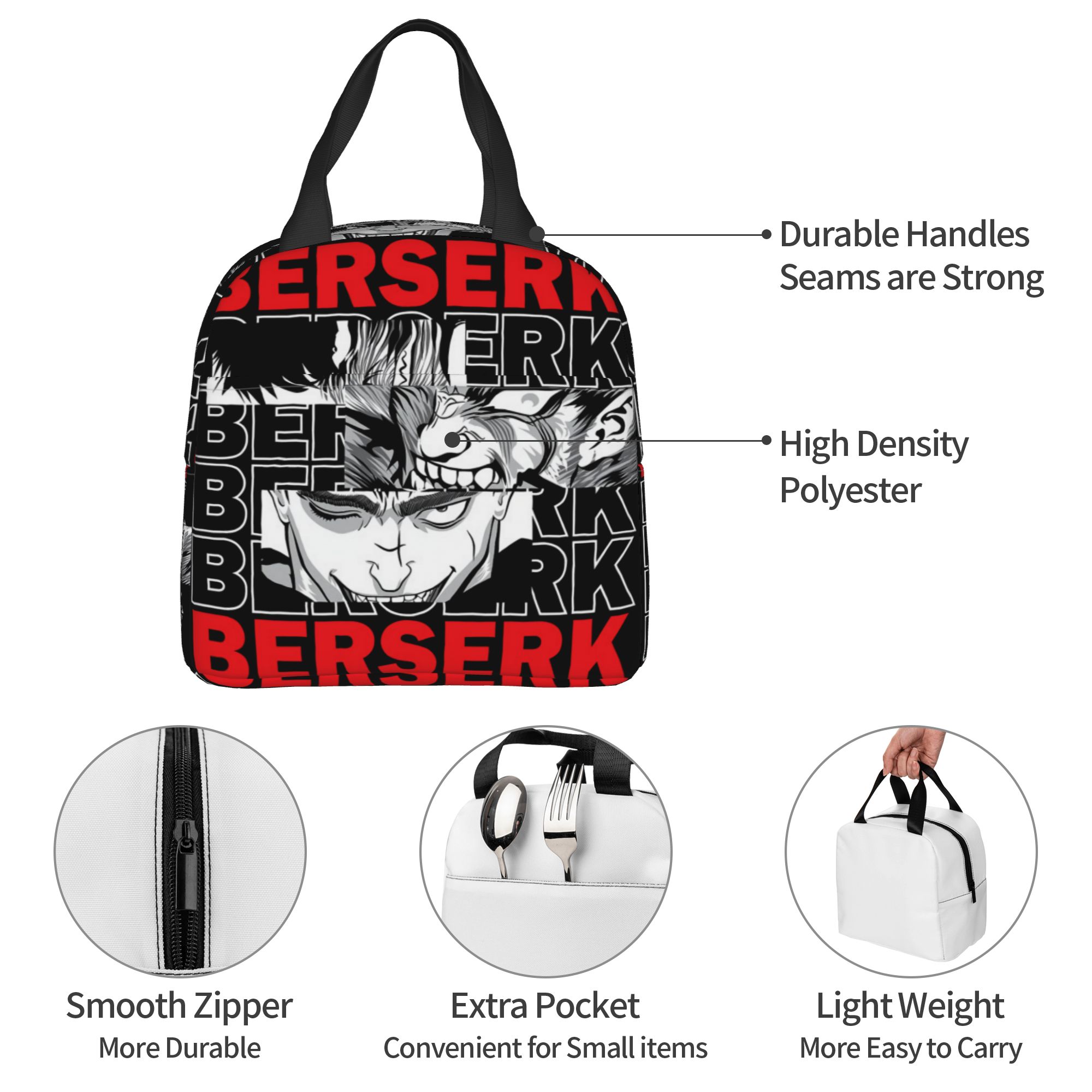 Food Storage Hot - B-Berserks กระเป๋าใส่อาหารกลางวันแบบมีฉนวนกันความร้อน แบรนด์พิมพ์ลายวอร์ริเออร์ คอมมิค กล่องใส่อาหารกลางวันแบบพกพา กล่องเก็บอาหารสำหรับทำงานและโรงเรียน