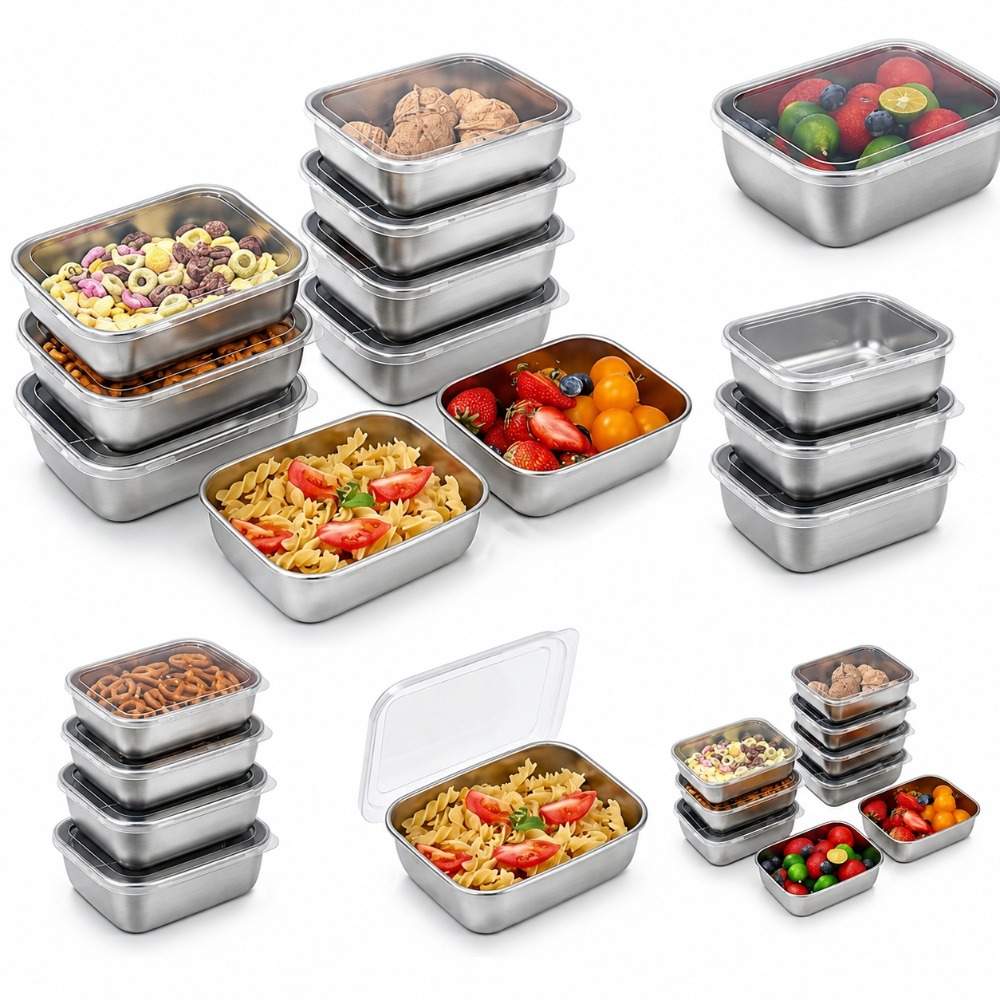 Food Storage Containers Set - ชุดกล่องเก็บอาหารสแตนเลส 6 ชิ้น ป้องกันการรั่วซึม กล่องอาหารกลางวัน อุปกรณ์ครัว
