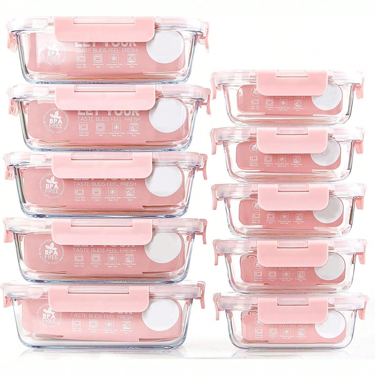 Food Storage Boxes With Lids - ชุดกล่องแก้วสำหรับเตรียมอาหาร 10 ชิ้น, กล่องเก็บอาหารพร้อมฝาปิดที่ปิดสนิท, กล่องอาหารกลางวันแก้ว, ใช้ได้กับไมโครเวฟ,