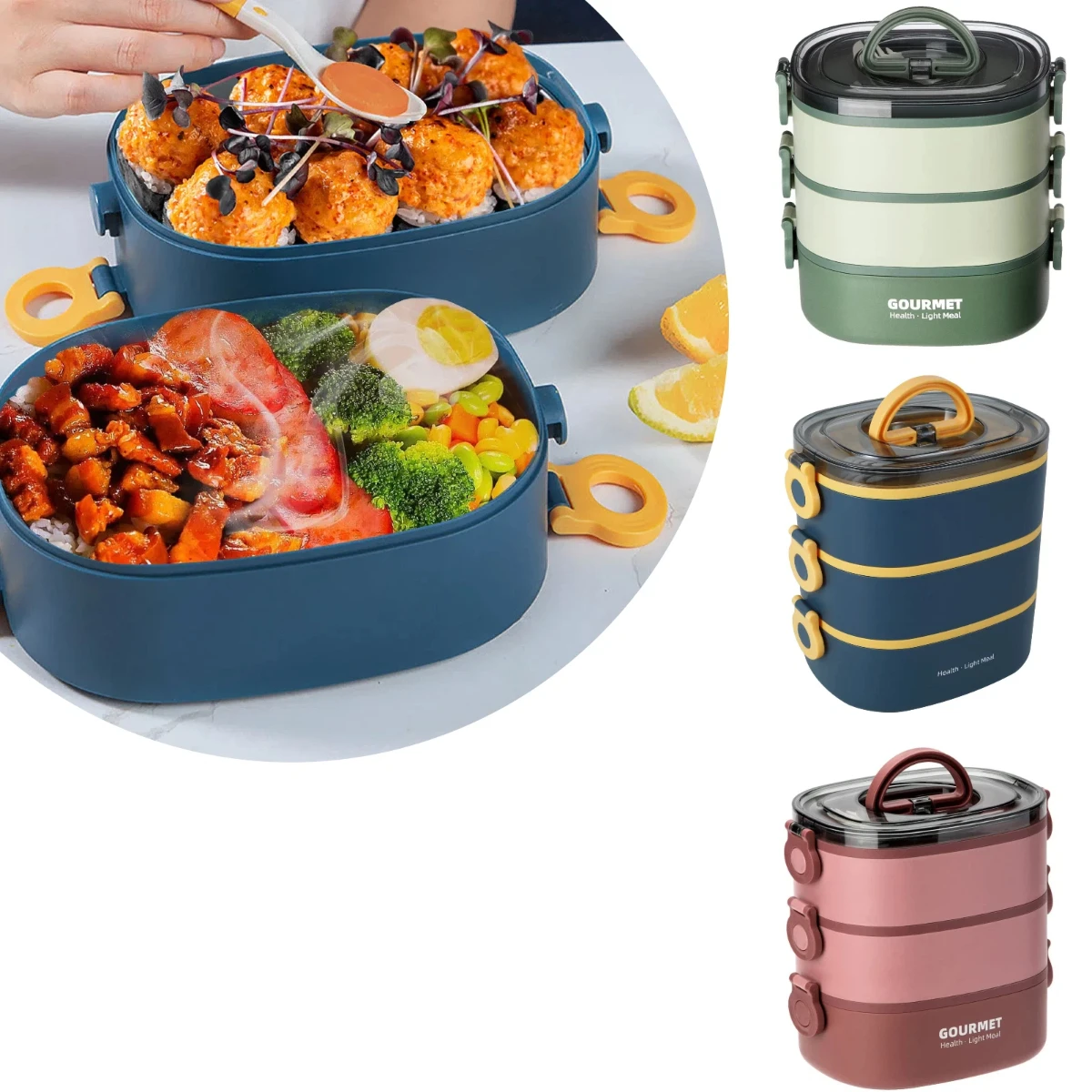 Food Storage To Keep Warm - กล่องอาหารกลางวันแบบพกพาสำหรับผู้ใหญ่ ความจุ 2000 มล. สามารถซ้อนกันได้ ป้องกันการรั่วซึม