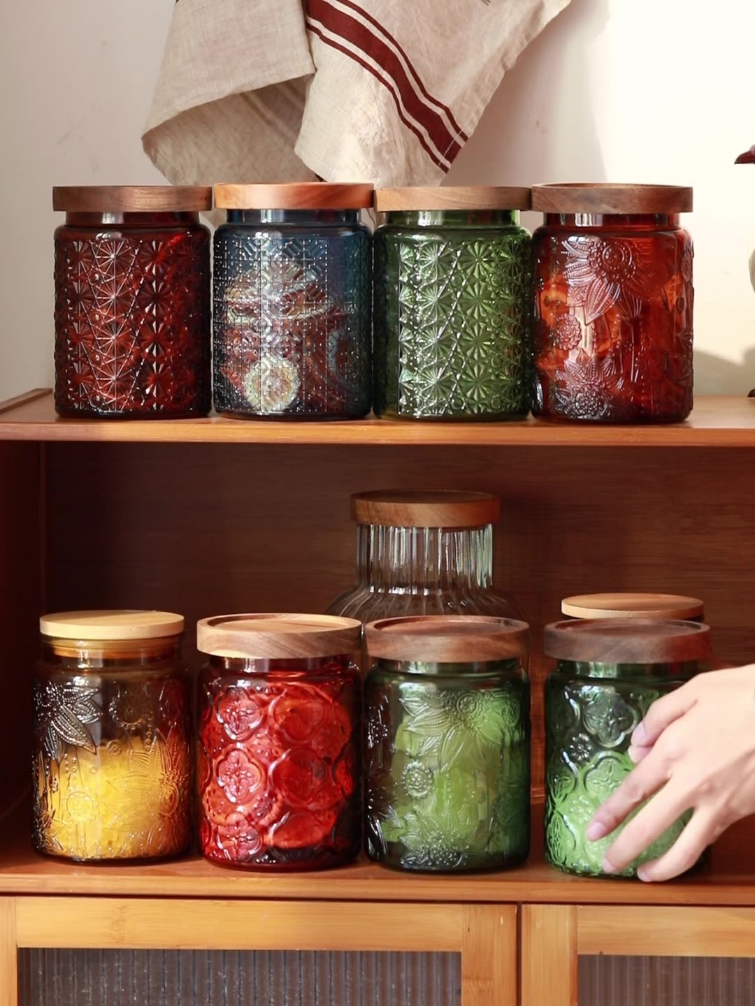 Food Storage Jars With Wooden Lids - เหยือกที่เก็บเครื่องครัวแก้วแนววินเทจ penyimpanan gelas ครัวและห้องครัวพร้อมฝาไม้กันอากาศเข้าสำหรับคุกกี้ขนมชากาแฟ