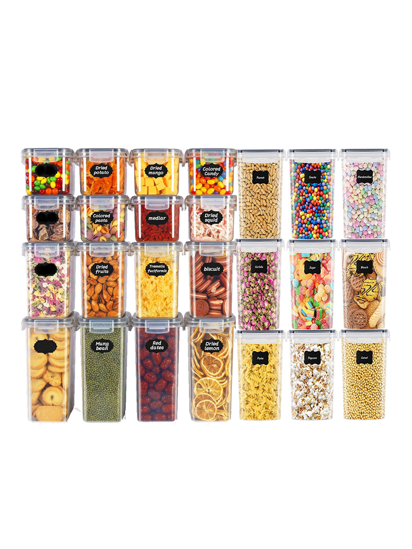 Food Storage Tank - 48 ชิ้น, ภาชนะเก็บอาหารแบบมีฝาปิด, ภาชนะพลาสติกสำหรับห้องครัว, กระปุกเก็บของแห้งสำหรับแลคโตส, ธัญพืช,