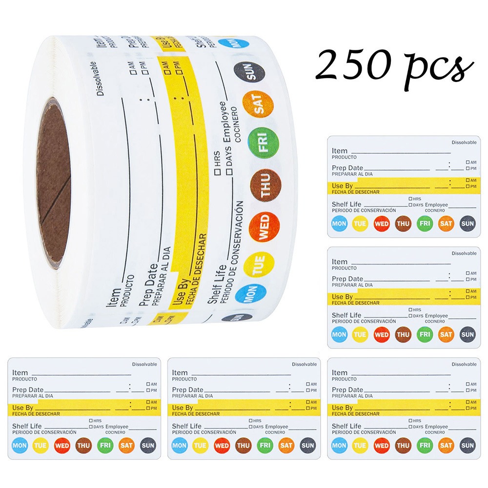 Food Storage Food Safety - 250/300PCS ป้ายอายุการเก็บรักษาอาหาร ป้ายวันที่อาหารกันน้ำอเนกประสงค์ ป้ายความปลอดภัยอาหารแบบติดด้วยตนเอง สติกเกอร์จัดเก็บในครัว