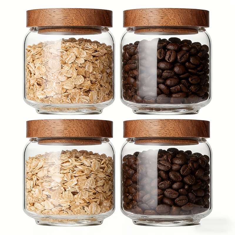 Food Storage Jars With Wooden Lids - ชุดโหลแก้วใส 4 ใบ ขนาด 15 ออนซ์