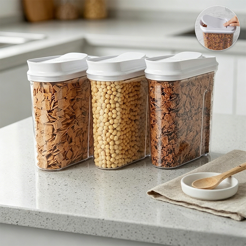 Food Storage Jars Airtight - ภาชนะเก็บอาหารสุญญากาศสำหรับห้องเก็บอาหาร ภาชนะพลาสติกใสสำหรับเก็บอาหารในครัว จัดระเบียบและจัดเก็บในห้องเก็บอาหาร
