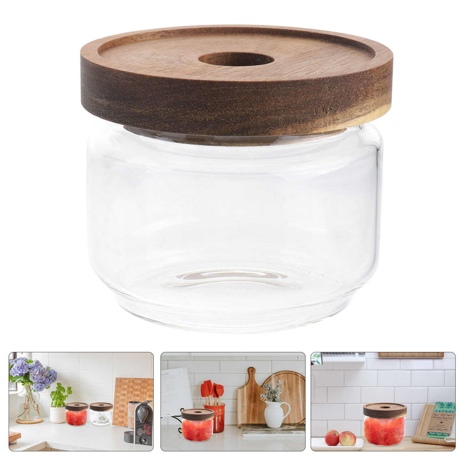 ขวดแก้วใสทนความร้อนขนาด 350 มล - Food Storage Jars With Wooden Lids บทวิจารณ์และราคา