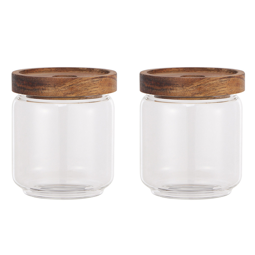 2 ชิ้นแก้วโบโรซิลิเกตสูง กระปุ - Food Storage Jars With Wooden Lids บทวิจารณ์และราคา