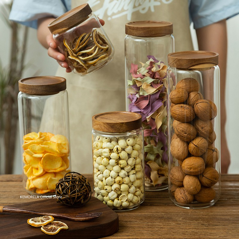 ไม้ฝาปิดแก้ว Airtight กระป๋องห - Food Storage Jars With Wooden Lids บทวิจารณ์และราคา