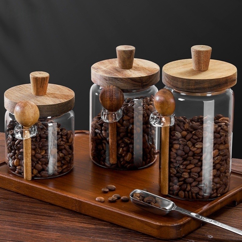 ชุดโหลแก้ว ABJI พร้อมฝาไม้และช - Food Storage Jars With Wooden Lids บทวิจารณ์และราคา